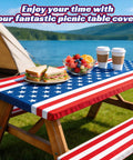 American Flag Picnic Table Cover Set With Bench Covers, 6 Foot Windproof Waterproof Fitted Tablecloth at a lakeside picnic