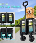 Heavy Duty Folding Wagon For All Terrain Use With 280 Lb Load Capacity featuring built-in cup holders with dog and cat inside