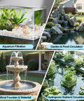 Various uses of 320 GPH Submersible Water Pump For Aquarium Pond And Hydroponics Quiet Energy Efficient With Three Nozzles Six Point Six Foot Power Cord And Max Lift Four Point Nine Feet including aquarium, pond, fountain, and hydroponics.