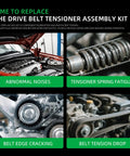 Serpentine Belt Drive Component Kit For Mazda Cars 2012 To 2021 2.0L 2.3L And 2.5L Engines Includes Belt Tensioner And Pulleys OE Style Upgrade For Easy Install Fits Mazda 3 6 CX 3 5 9 Models, belt tensioner wear infographic