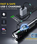 Rechargeable LED Flashlight 20000 Lumens High Power Dual Light Source 2 Pack USB C Fast Charge Compact with LCD display charging