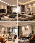 Modern living rooms with 2 Inch LED Downlight Kit With 3W Recessed Lighting 220LM COB Dimmable inserted in ceilings, warm ambiance.