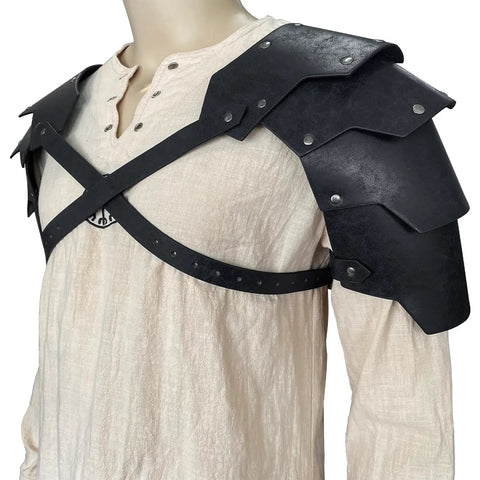Medieval Faux Leather Double Pauldron Shoulder Armor For LARP Cosplay And Ren Faire, Mercenary Knight Dope Gear in black