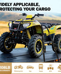ATV secured on truck bed with Beefy Heavy Duty Ratchet Straps 1.6 Inch Wide By 16 Ft Long With S Hooks and Soft Loops, 5208Lb Break Strength