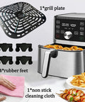 No Mess Game Changer Air Fryer Crisp Plate And Grill Rack Built For Instant Pot Vortex Plus 5 8 Qt and 6 Qt XL Models with cleaning cloth and rubber feet.
