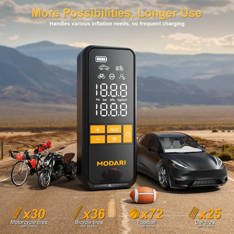 Cordless Tire Inflator Portable Air Compressor With Auto Shut Off And Gauge 160 PSI in desert with vehicles and sports items