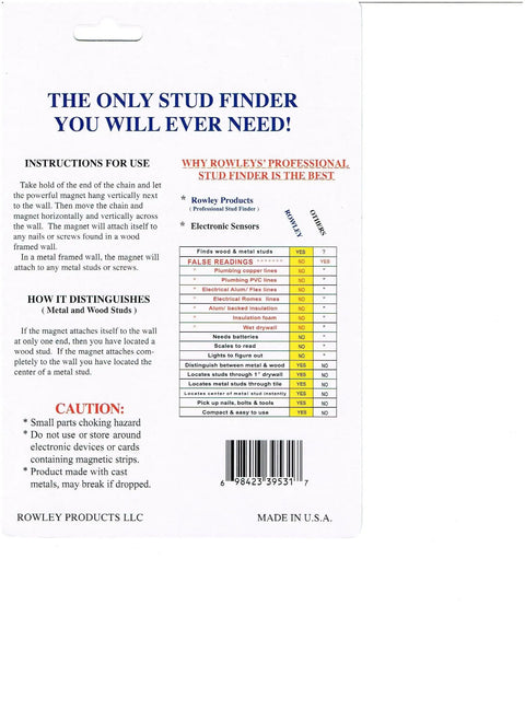 Instructions and features of Heavy Duty Magnetic Stud Finder Locates Wood And Metal Framing Dead On for easy wall stud locating.