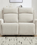 Two Seat Manual Loveseat Recliner Sofa With Wall Hugger Design, shown in beige chenille fabric in a living room setting.