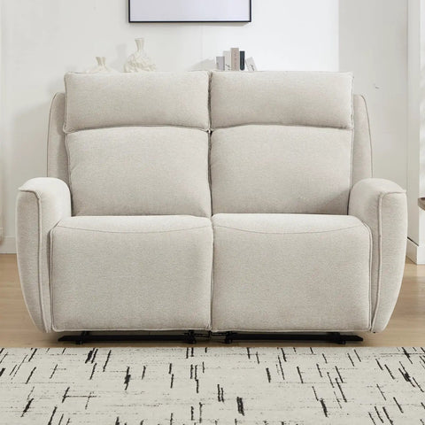 Two Seat Manual Loveseat Recliner Sofa With Wall Hugger Design, shown in beige chenille fabric in a living room setting.