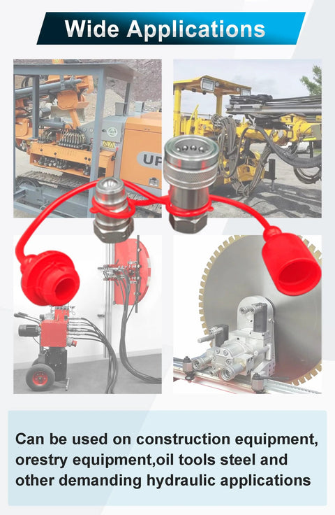 Hydraulic quick-connect tractor couplers, 1/2 inch NPT, ISO 5675 ball-pioneer, with dust caps, 2 sets