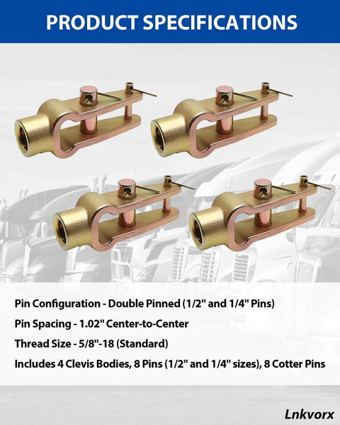 Four Pack Slack Adjuster Clevis Double Pin Kit With Straight Pins For Heavy Duty Air Brake Linkage Built To Last Five Eighths Inch By Eighteen Threaded