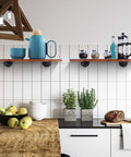 Industrial Black Iron Pipe Shelf Brackets Set Of 12 10.3 Inch Vintage Wall Mount DIY Shelving Brackets in kitchen setup
