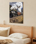 Dope Steam Locomotive Train Wall Art For Living Room And Office, Modern Canvas Print Framed Painting, Minimalist Abstract Steam Engine Artwork For Hallway Decor, Premium Quality 12x18 Inch displayed above a bed