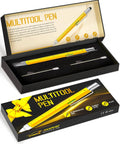 Six In One Multitool Pen Gift For Him Stocking Stuffers For Men Great Gift Idea For Husband Dad Grandpa Birthday Present Cool Gadgets For Adults White Elephant Friendly Party Favors in a gift box with yellow design