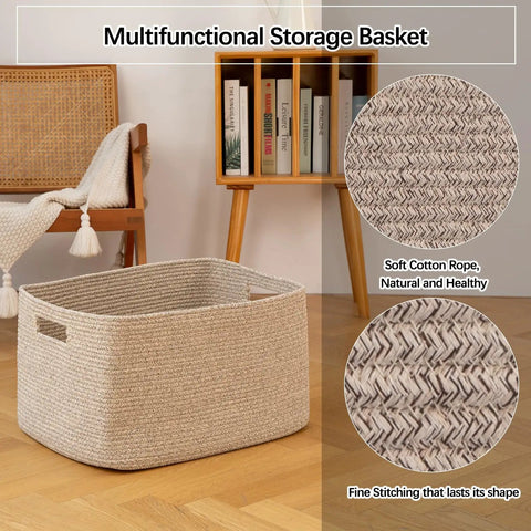 Spacious Brown Cotton Rope Basket Provides Solid Game Changing Storage For Family Areas Woven Tub Carries Heavy Comforters Fluffy Towels Playroom Toys Fast Daily Declutter And Lazy Sunday Vibes