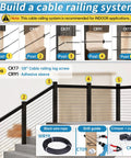 Diagram showing installation steps for 40 Pack Black Adhesive Sleeves For Cable Railing To Keep Your Wire Rope Looking Sharp Sizes 1/8 Inch 5/32 Inch 3/16 Inch Stainless Steel Grommet Sleeves For End Or Intermediate Posts On Wood Or Metal Decks.