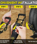 Installation steps for 4 Pack E-Track Ratchet Straps With Wheel Chock Kit 2 X 10 Ft Heavy Duty Tie Down For Trucks Trailers Vans