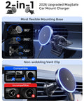 2-In-1 MagSafe Wireless Car Charger Mount With 15W Fast Charge Magnetic Phone Holder for air vent, 360 degree rotation