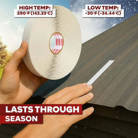 White Butyl Sealant Tape One Half Inch By Thirty Feet Mess Free Waterproof Auto Sealant For RV Windows And Roofs EPDM Patch Putty applied on roof.