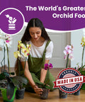 Liquid Orchid Fertilizer For All Orchid Species And Types, Quick Acting Plant Food That Boosts Growth And Big Blooms, Nutrient Rich Formula With Natural Ingredients, 1 Gallon, with orchid plants and grower