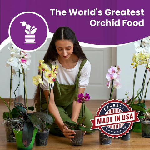 Liquid Orchid Fertilizer For All Orchid Species And Types, Quick Acting Plant Food That Boosts Growth And Big Blooms, Nutrient Rich Formula With Natural Ingredients, 1 Gallon, with orchid plants and grower