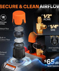 VIVOHOME VG Series vacuum pump and gauge kit, orange housing with brass fittings and built-in metal and cotton filters