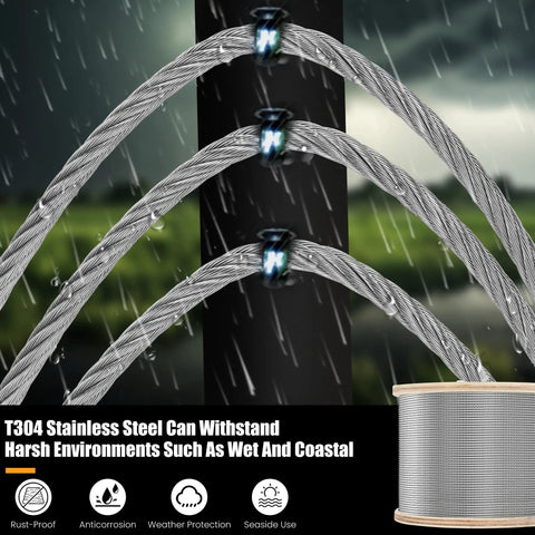 Beefy Thickened 316 Stainless Steel Wire Rope 7x19 Aircraft Cable 500 Ft 4000 Lbs Breaking Strength in rainy conditions
