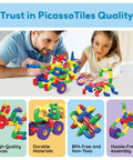 Father and daughter building with 136-Piece Tubular Pipes And Spout STEAM Interlocking Building Block Set on table.