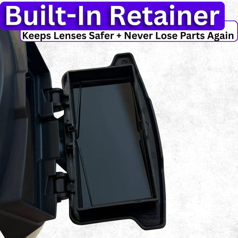 Close-up of built-in retainer on Flip Up Sugar Scoop Welding Hood 1.0 With Built In Flip Up Retainer For Standard 2x4 Welding Helmet, Never Lose Parts Again, Hard Hat Compatible, Fits All Ridge Lenses, Easy Access And Quick Switch.