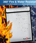 Fireproof Waterproof Money And Document Bag 3 Pack Safe Pouch with flames and water to show heat and water guard.