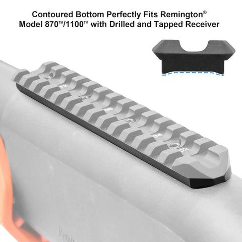 Made in USA 870 Picatinny Rail Mount for Shotguns, low profile see-through design on Remington 870 receiver