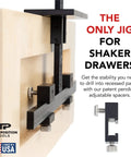 Cabinet Hardware Jig With Patent Pending True Calibration And Laser Engraved Rulers for Shaker Cabinets, USA Made, close-up use.
