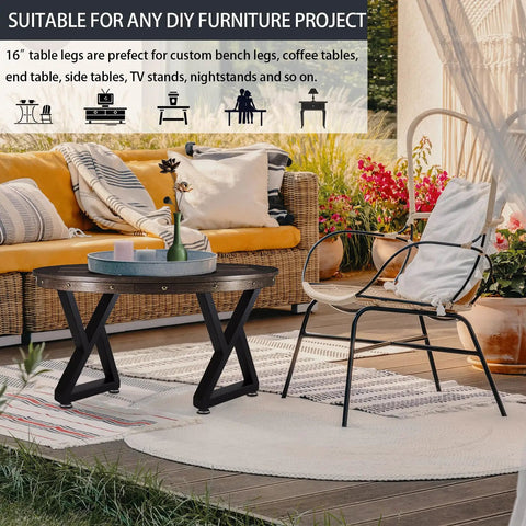 Outdoor scene with coffee table using Beefy 16 Inch Metal Table Legs Set Of 2 In Black for DIY projects