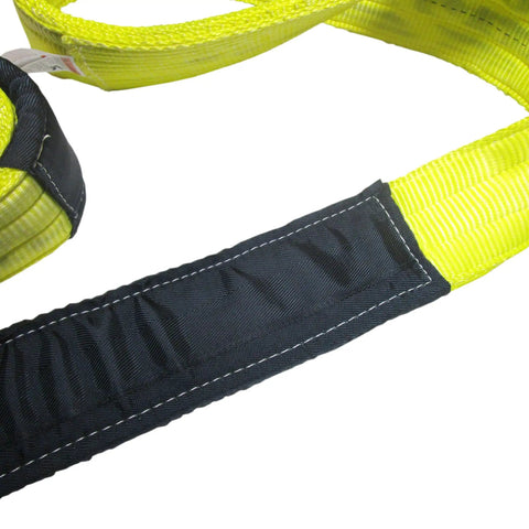 Heavy Duty 4-Ply Yellow Polyester Lifting Sling With Twisted Eyes And Full Protective Sleeves For Tow And Recovery Industrial Grade Web Sling 5 Inch By 22 Foot 27500 Lb Vertical And 55000 Lb Basket WLL Built To Handle Tough Jobs
