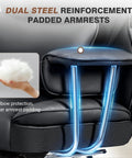 Big And Tall Leather Office Chair With Footrest For All Day Comfy Support, armrest detail with dual steel reinforcement