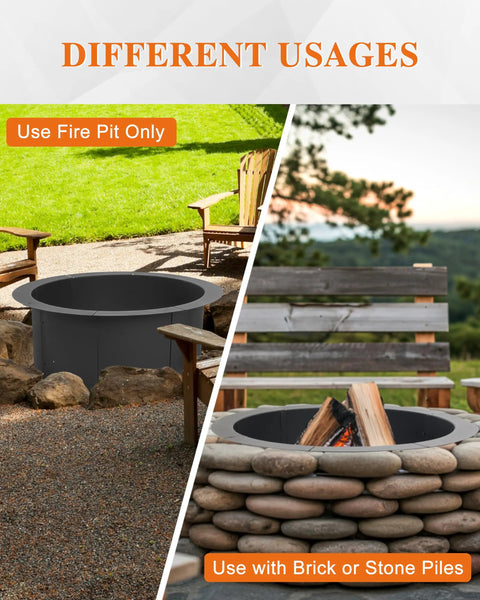36 Inch Heavy Duty Fire Pit Ring For Outdoor Wood Burning And Campfires, Durable Metal Round Fire Pit For Backyard Patio And Camping