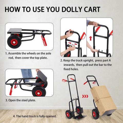 Step-by-step assembly of Folding Flatbed Hand Truck With Telescoping Handle Two Wheel Portable Dolly Cart