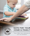 Tot Friendly Corner And Edge Guard Protector Set Includes Sixteen Pre Taped Furniture Bumpers For Tables And Counters Brown showing edge guard on a table.