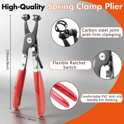All In One 352 Piece Spring Hose Clamp Kit With Rotary Clamp Pliers and flexible ratchet switch detail