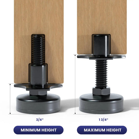 Beefy Adjustable Furniture Feet Leveling Kit For Heavy Duty Stabilization With Mounting Plates Felt Pads Screws And Wrench Three Eighths Inch Thread Supports Up To 1320 Lb Height Range Three Quarters To One And Three Quarters Inches Four Pack