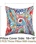 Outdoor Throw Pillows Set Of 2 18x18 Waterproof Weather Resistant Cushions With Inserts, colorful floral pattern