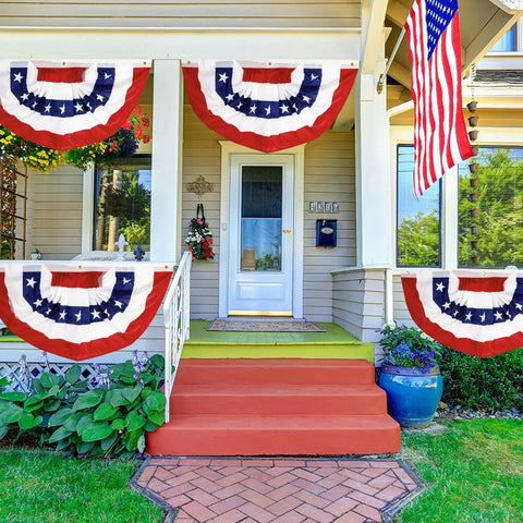 Patriotic Outdoor Pleated Fan Flags 1.5x3 Feet Stars And Stripes Banner 4 Pack For Fourth Of July Decor On Porch Or Deck Red White And Blue Memorial Day Veterans Day