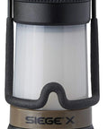 Siege X Rechargeable Lantern Flashlight 360 Degree Light with 300 Lumen Output and Recessed Power Button in black and silver.
