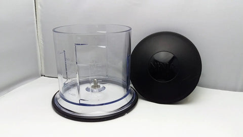 Replacement 16oz Pitcher Bowl For Master Prep Pro System Fits QB900B QB1000 QB1002 QB1003 QB1004 QB1005 And Express Chop NJ100 NJ1004 NJ1006 Clear Plastic For Fast Smoothies Shakes And Quick Chops, shown with lid on white background.
