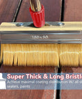 Decking brush in use, applying stain with 60 Inch Long Handle Deck Stain Brush Kit With 7 Inch Deck Stain Brush And 3 Inch Paint Brush.