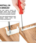 Installing Two Pairs Plastic False Front Cabinet Clips for Attaching False Drawer Fronts to 3/4 Inch Face Frames and 5 Inch Drawer Openings