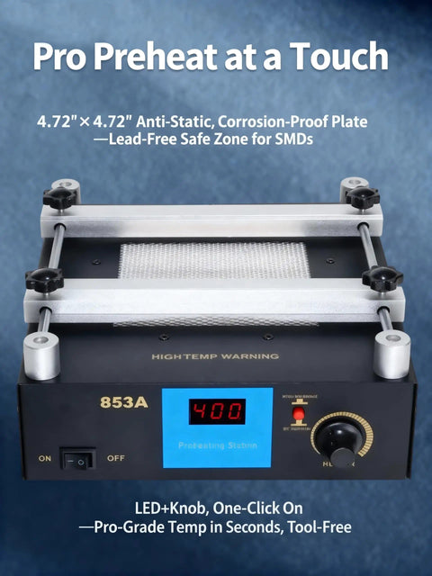 Pro Grade BGA Rework Station With Preheating Oven And Hot Plate 110V 450W Digital PCB Preheater, front view showing controls and display