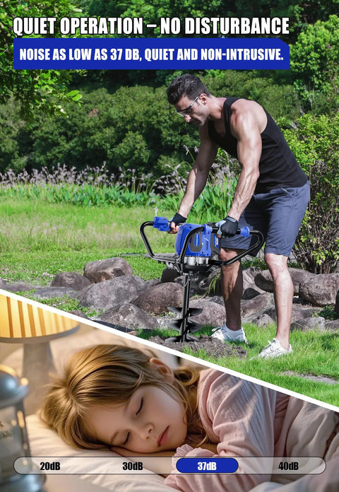 Man using 40V Brushless Cordless Earth Auger With 8 Inch Auger Bit For Fence Posts Battery And Charger Included outdoors