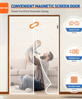 Magnetic Screen Door Fits 72 By 80 Inches Openings With 74 By 81 Inches Screen, showing easy install and magnetic closure