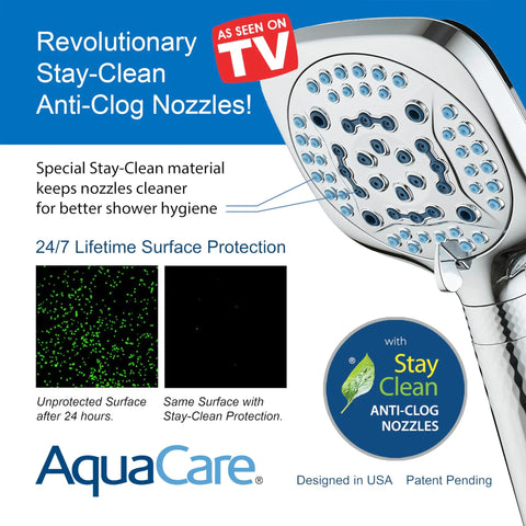 4X High Pressure Handheld Showerhead With 10 Spray Modes And Built-In Chlorine Filter displayed highlighting anti-clog nozzles
